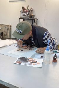 イラストスクール　マサモード　授業風景　ART　技法　インク　絵具